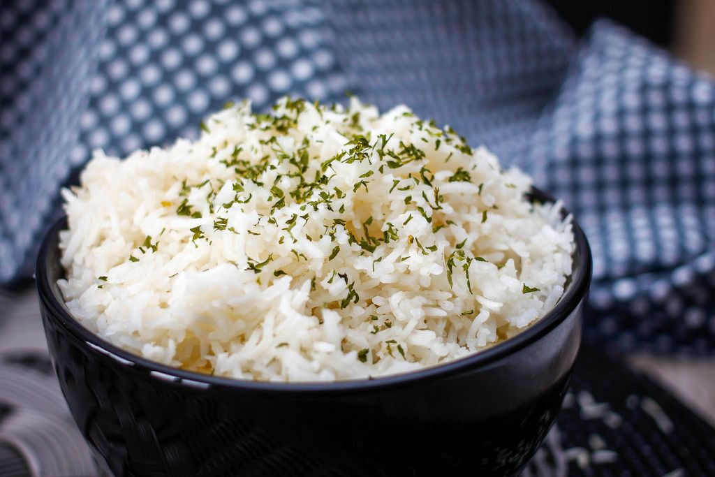 Basmati Rice in a Black Bowl Close -up