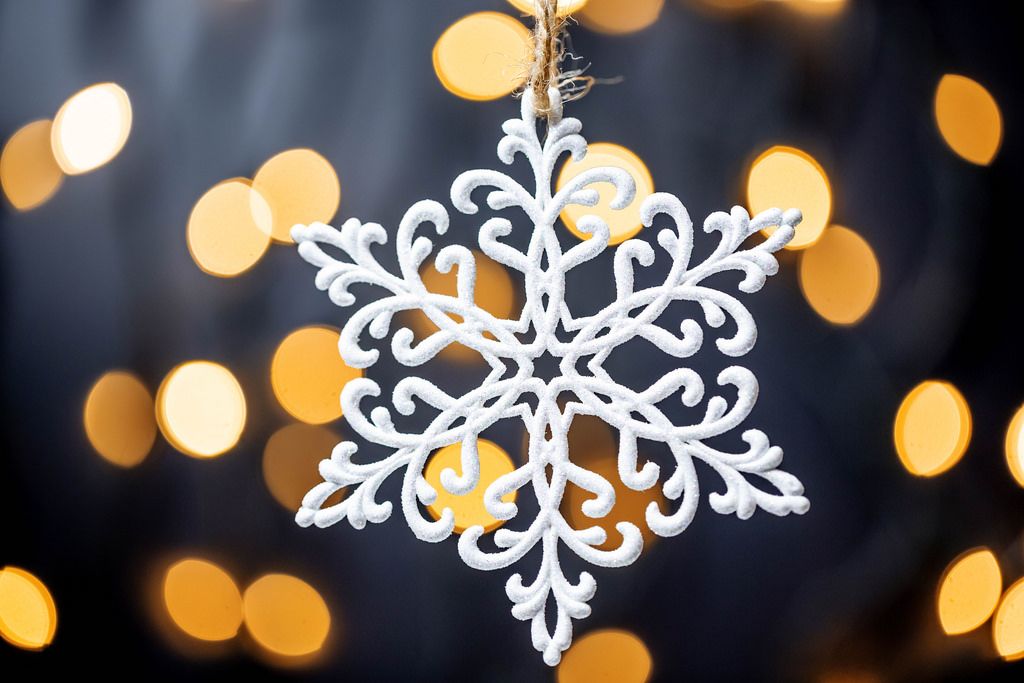 Beautiful snowflake on the background of Golden bokeh