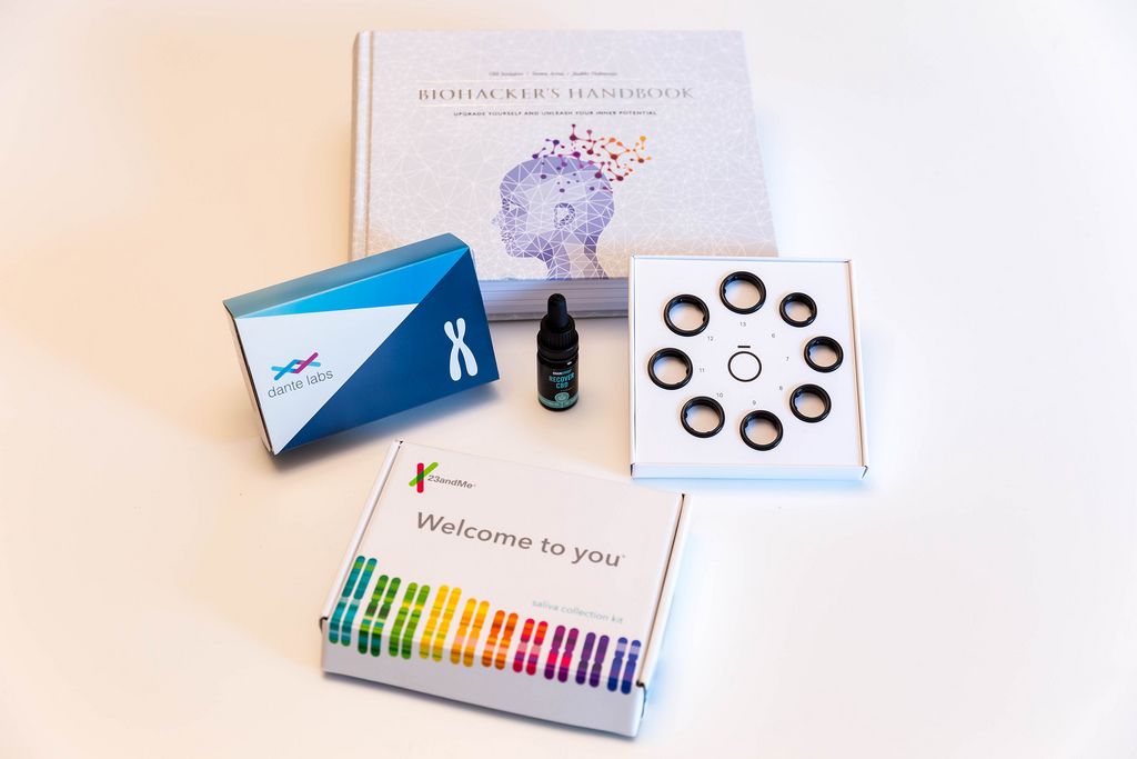 Biohacker's Handbook with Oura Ring Size Kit, DanteLabs DNA Analysis Kit, Saliva Collection Kit and Recover CBD