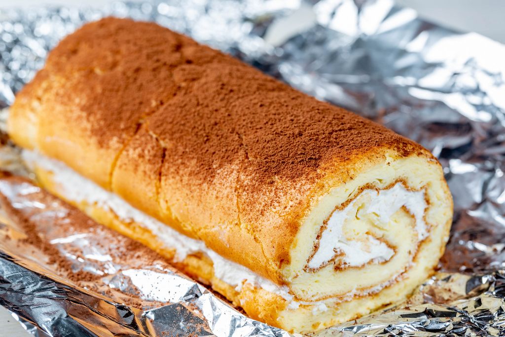 Biscuit roll with cream on the foil