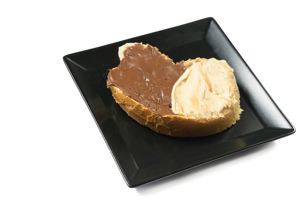 Black and white Chocolate Cream on the Bread on the square plate