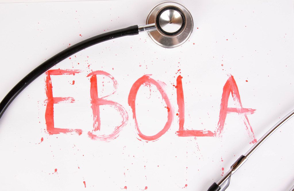 Bloody word Ebola with stethoscope