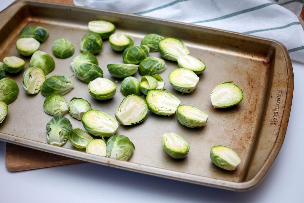 Brussel Sprouts on a Baking Sheet