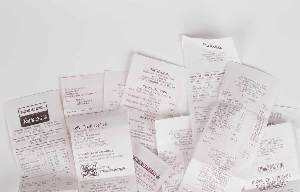 Cash register receipts in a pile