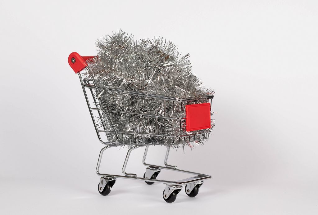 Christmas decoration in shopping cart