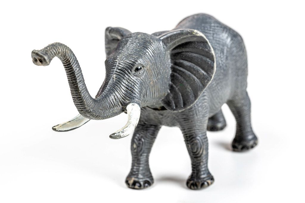 Close-up, elephant toy on white background