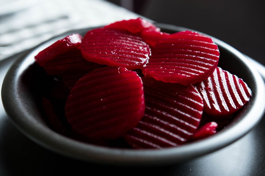 Close-up of a black bowl full of beet slices (Flip 2019)