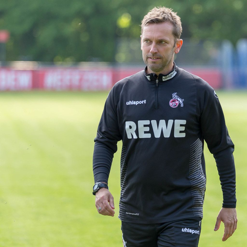 Close up of André Pawlak, new 1. FC Köln football coach, leaves first training session satisfied, in Cologne, Germany