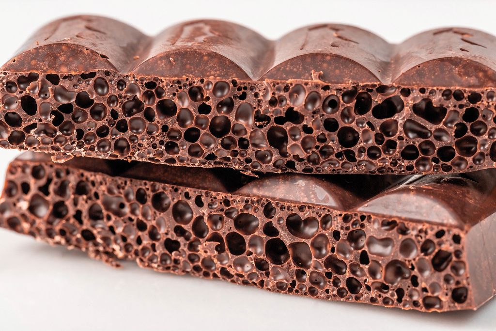 Close-up of pieces of porous chocolate