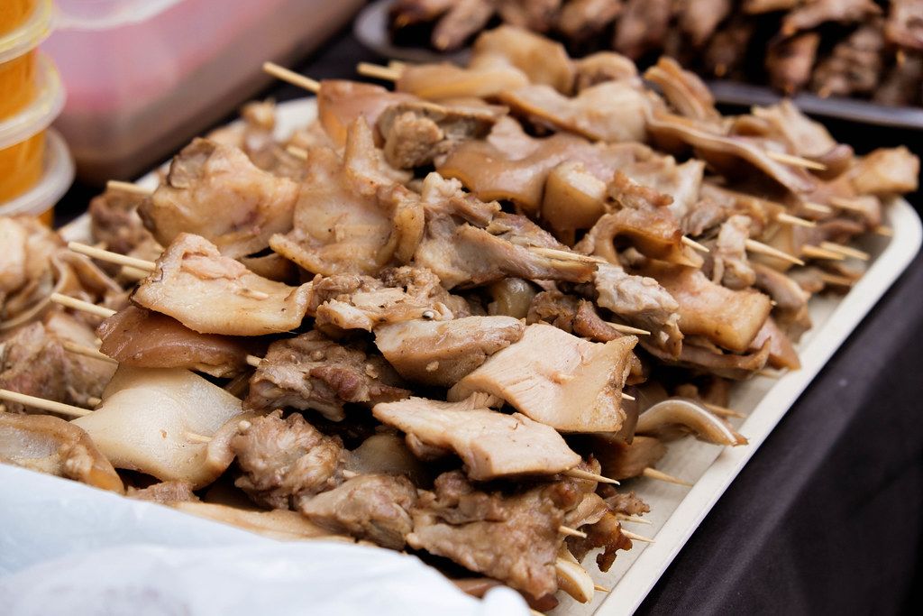 Close up of pork barbeque on a tray