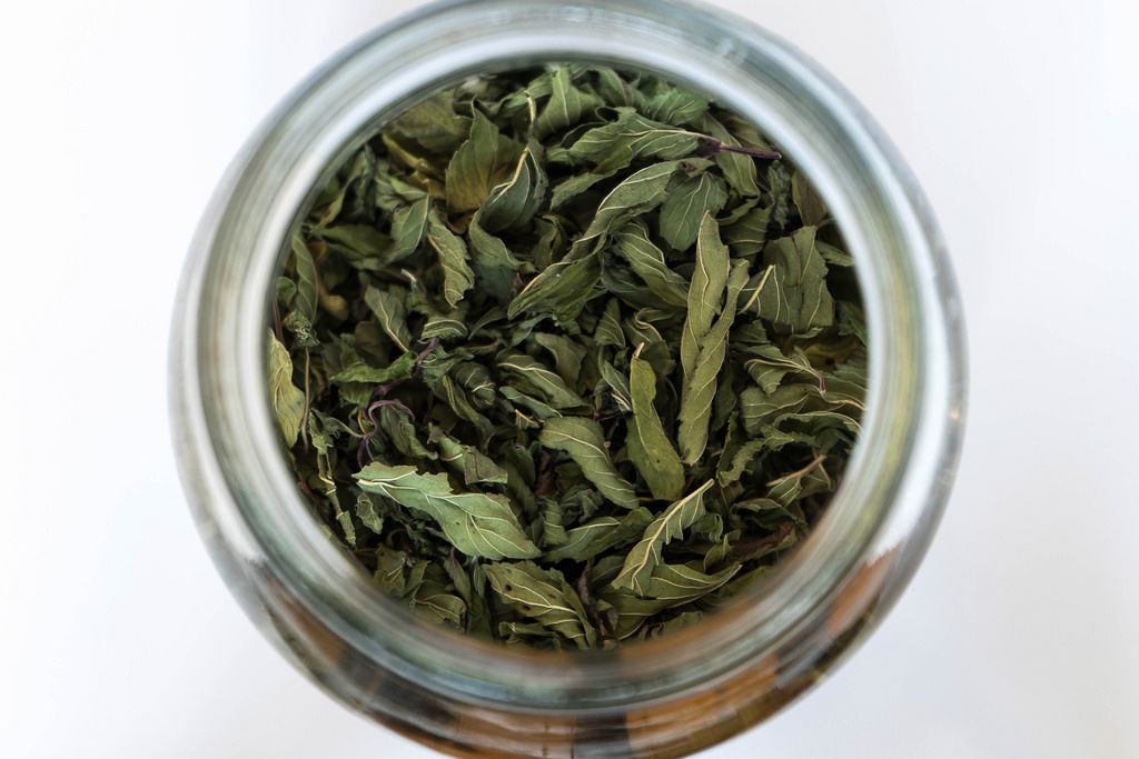 Close up on the Jar Full of Dry Mint Tea Leaves