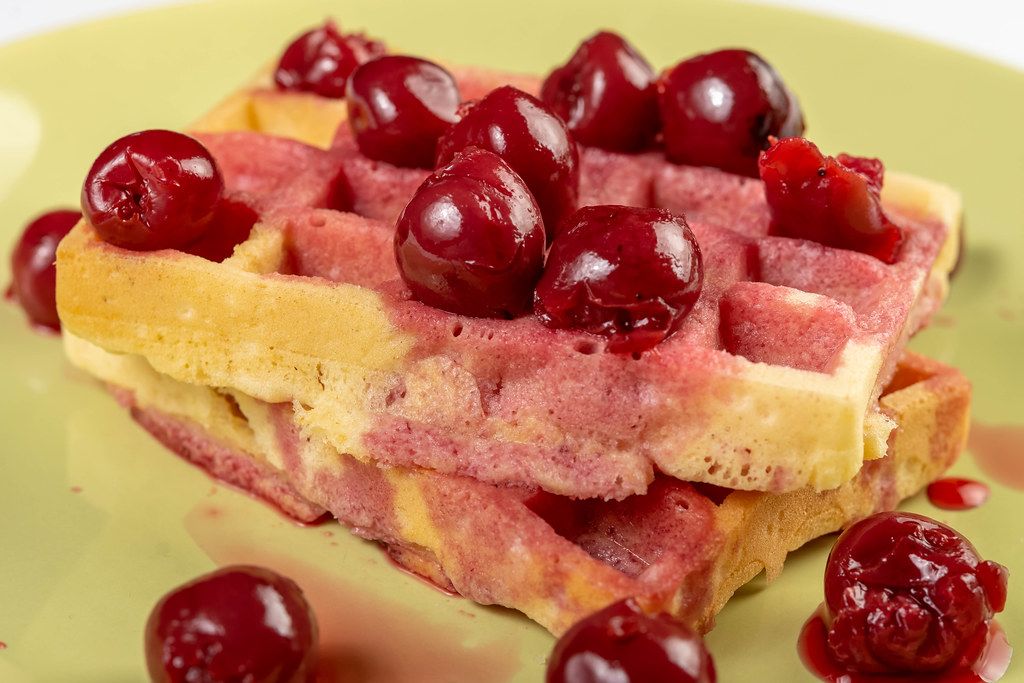 Closeup of Cherry Compote with Waffles