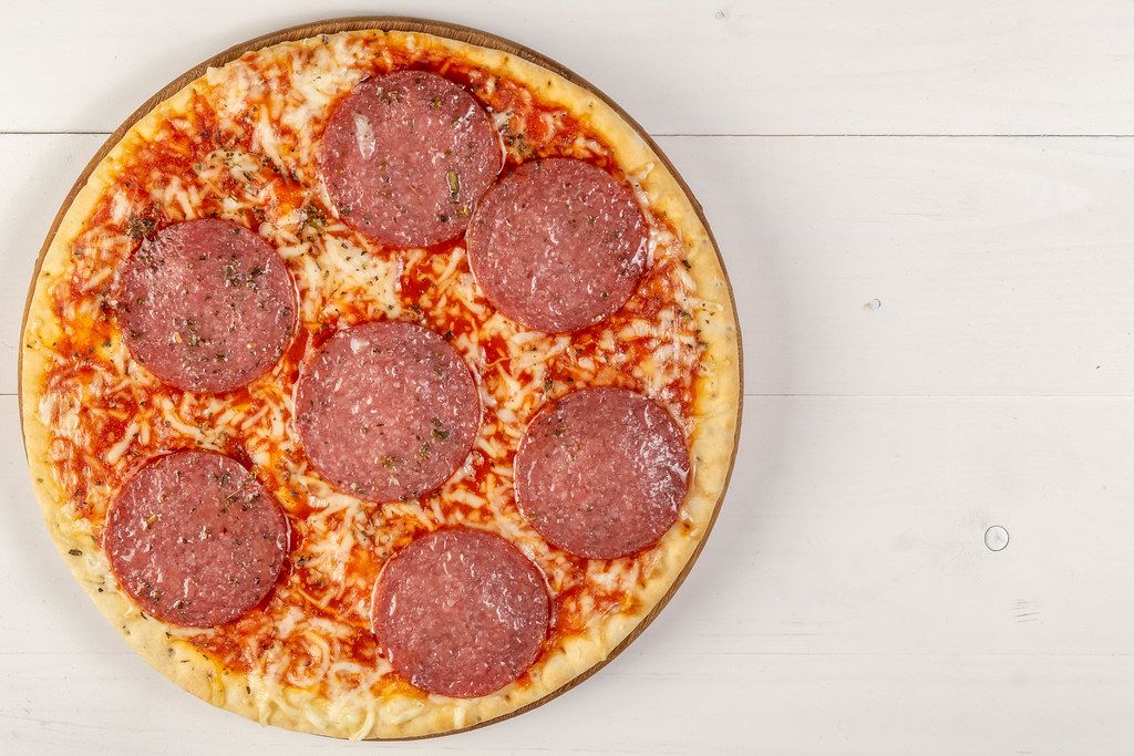 Copy Space and Baked Pizza with Sausage (Flip 2019)