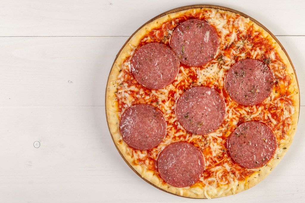 Copy Space and Baked Pizza with Sausage