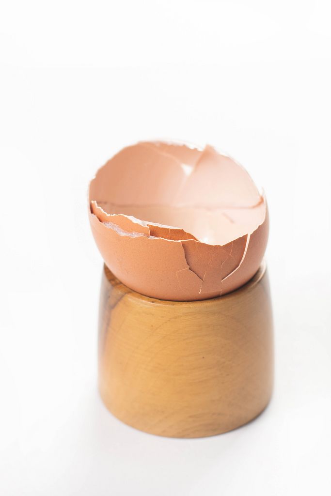Crashed Eggshell on the wooden holder