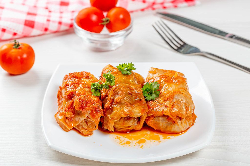 Delicious homemade stuffed with tomato sauce on the table