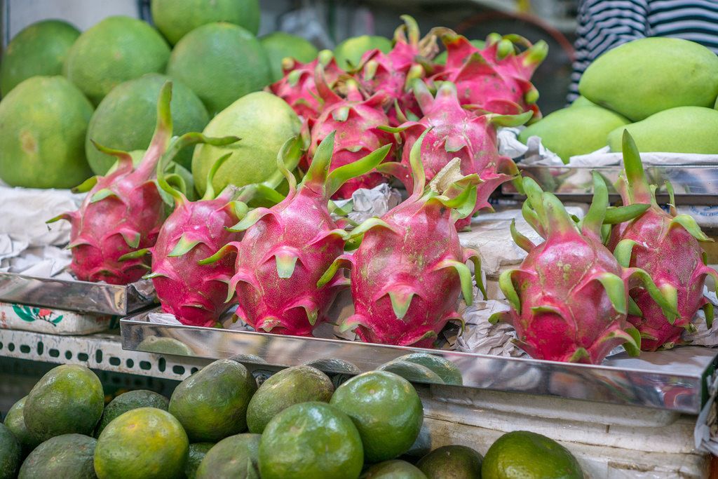 Dragonfruit and other Fruits at Tourist Market in Saigon