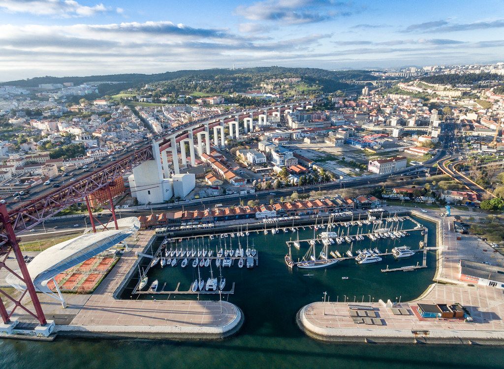 Drone Shot of Ponte 25 de Abril  and Yacht Harbour