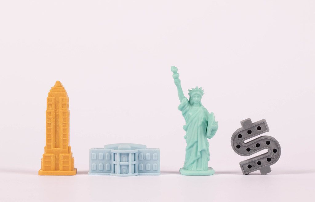 Empire State Building, White House, Statue of Liberty and Dollar symbol