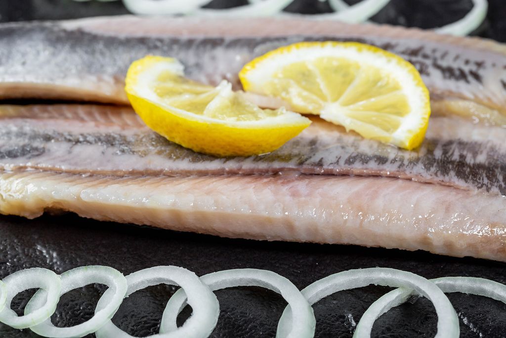 Fillet of pickled herring without skin and without bones