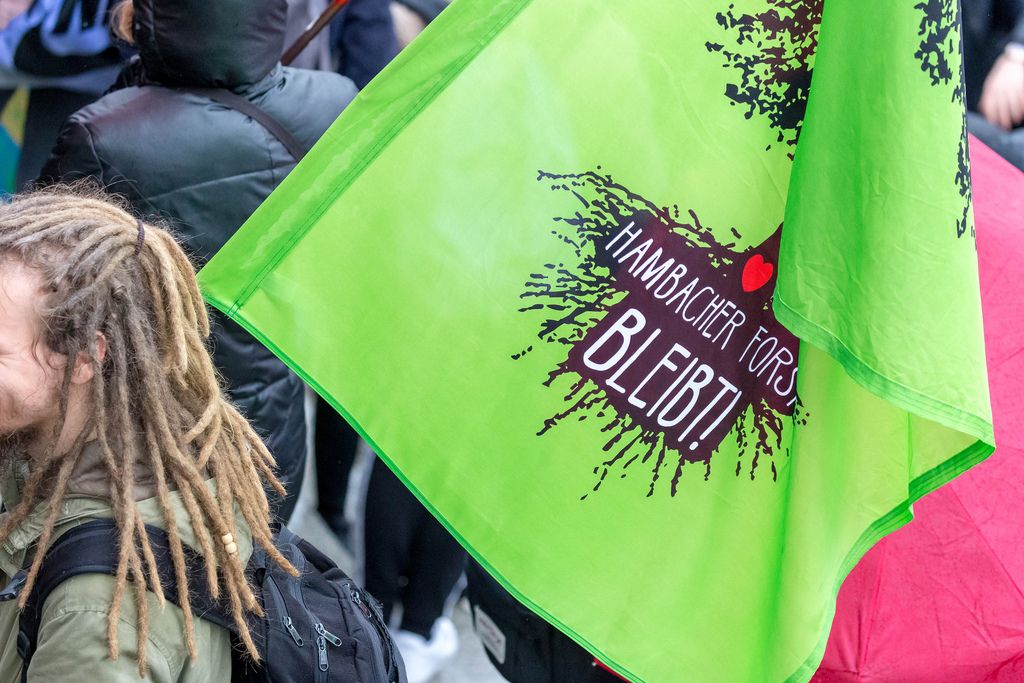 Flag to protest against the eviction of Hambach Forest near Cologne