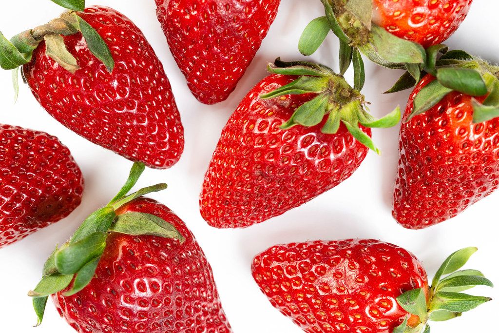 Flat lay above Fresh Red Strawberries (Flip 2019)