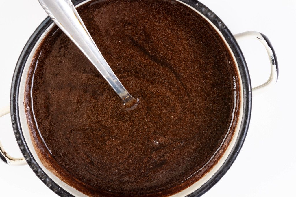 Flat lay above Melted Chocolate in the pot (Flip 2019)