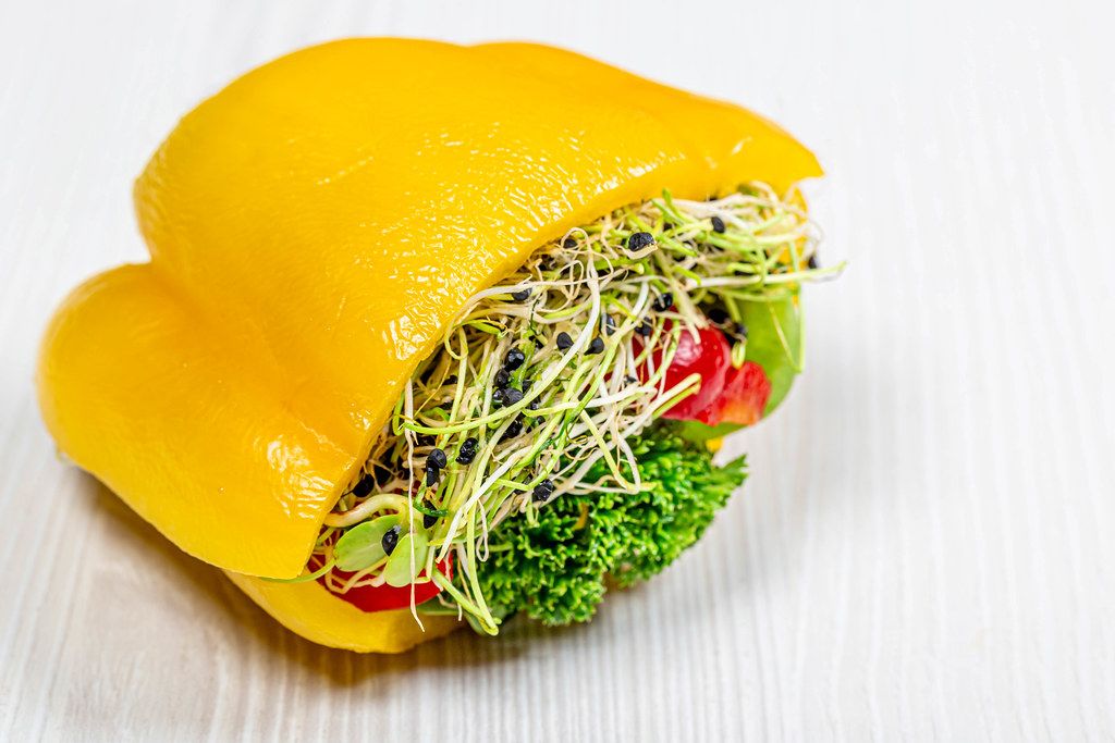 Fresh vegetable sandwich with bell pepper and micro greenery
