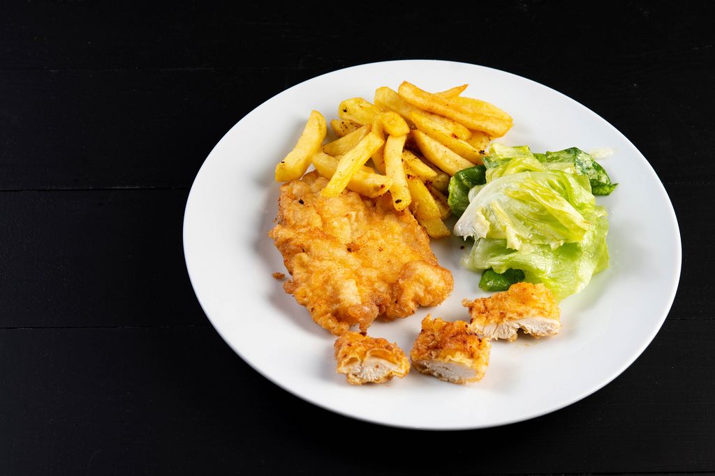 Fried Chicken Meat and French Fries with Lettuce