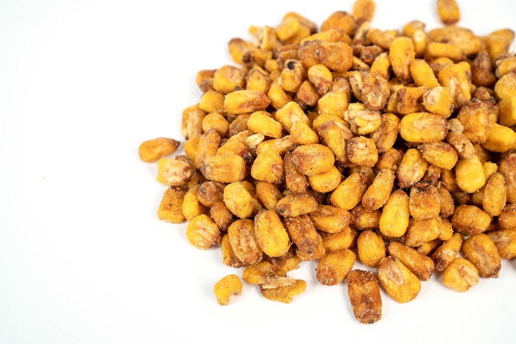 Fried Corn with copy space above white background