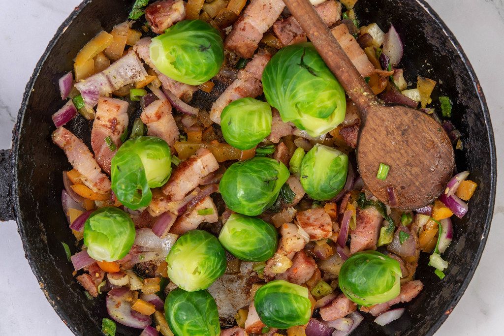 Frying Vegetables with Bacon and Brussel Sprouts (Flip 2019)