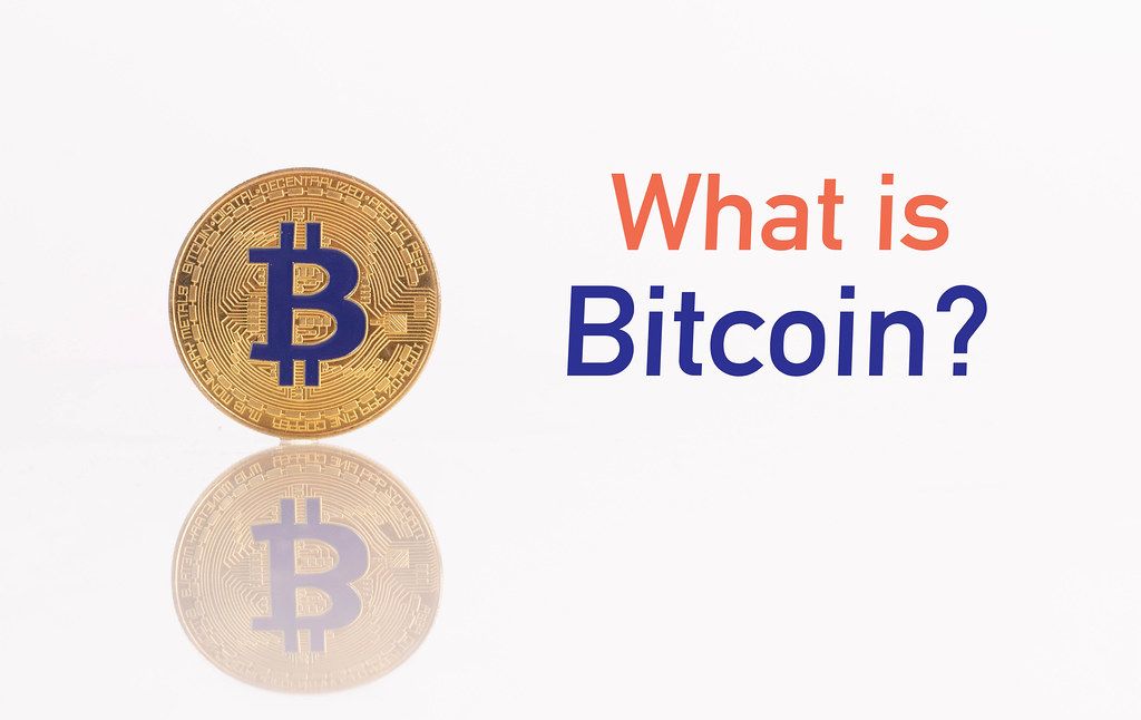 Golden Bitcoin with text What is Bitcoin?