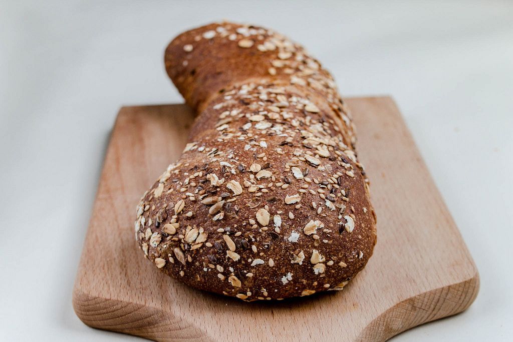 Grain bread with flax seeds and sesame, close up