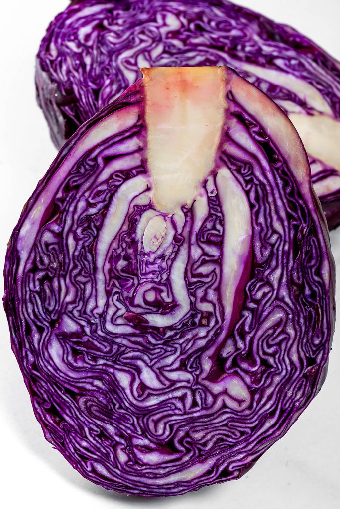 Halves of fresh red cabbage close-up