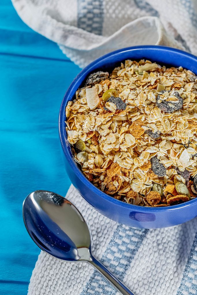 Healthy food-healthy Breakfast porridge on a blue background