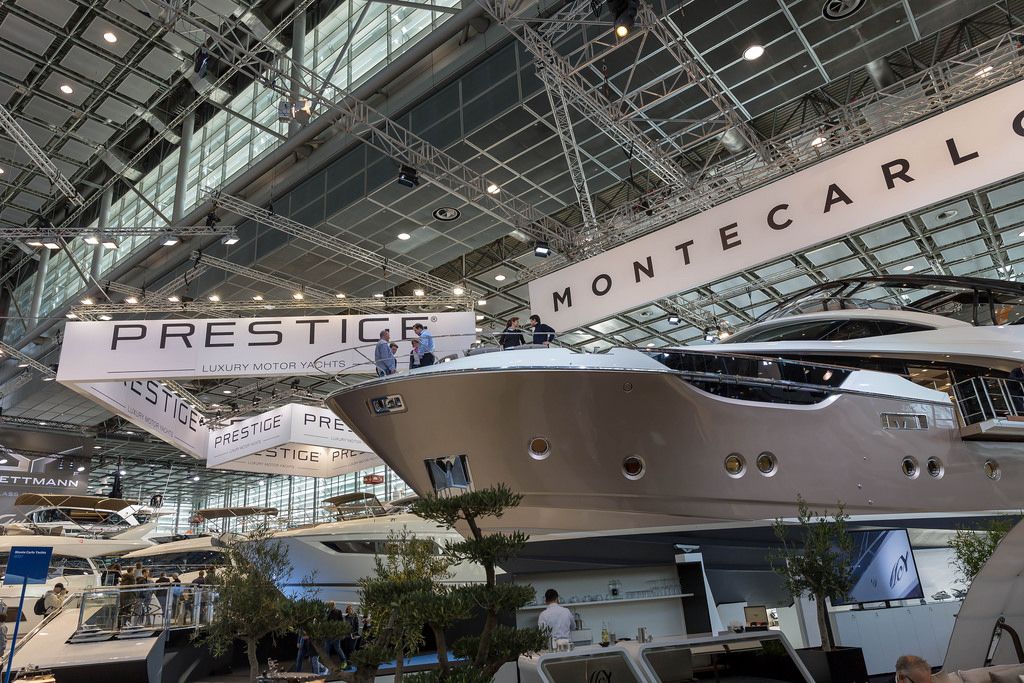 Huge Yacht at the Monte Carlo Yacht's fair stand - Boot Düsseldorf 2018