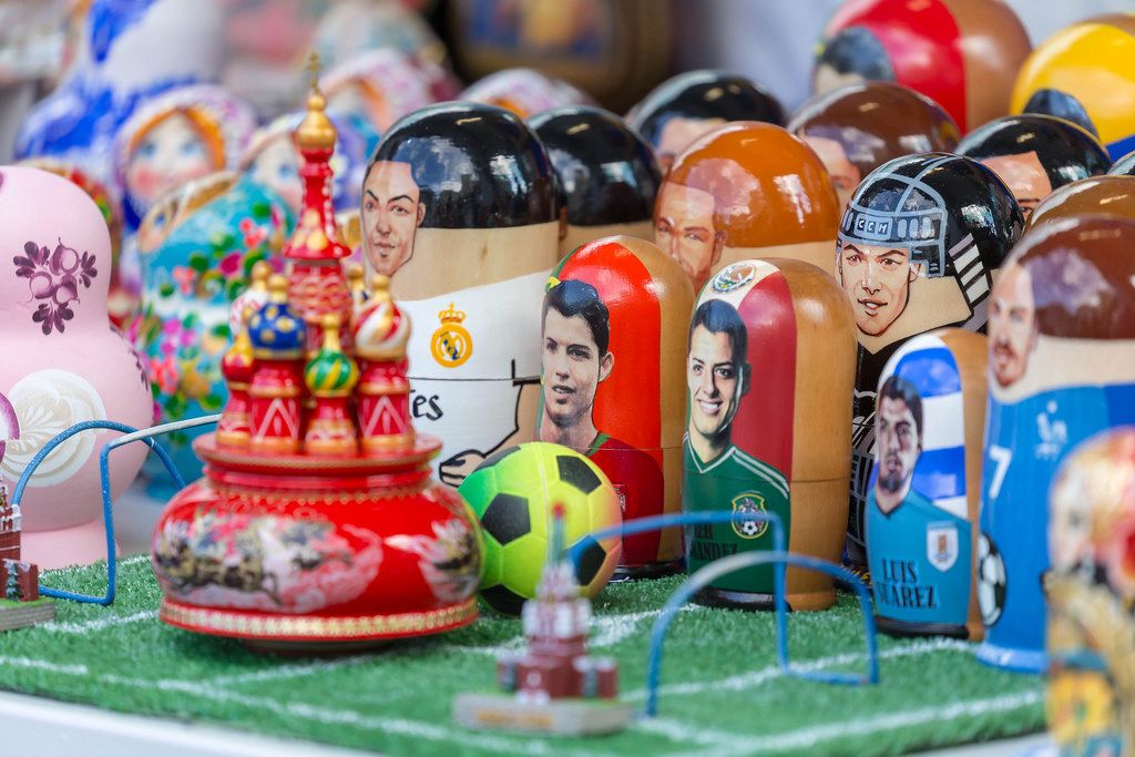 Matryoshka dolls with faces of world famous soccer players