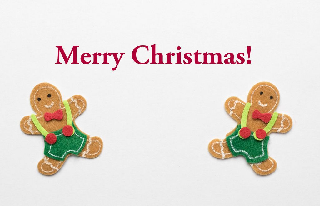 Merry Christmas greeting card with gingerbread cookies
