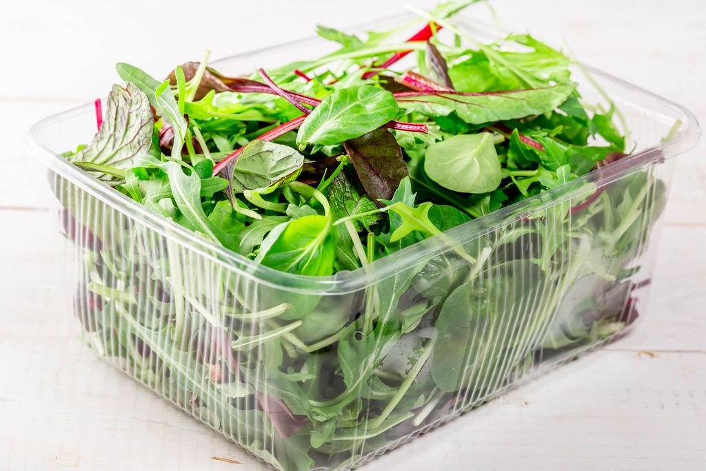 Mix salad leaves with spinach, chard, lettuce and rucola