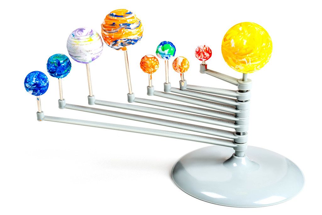 Model of the solar system on a white background