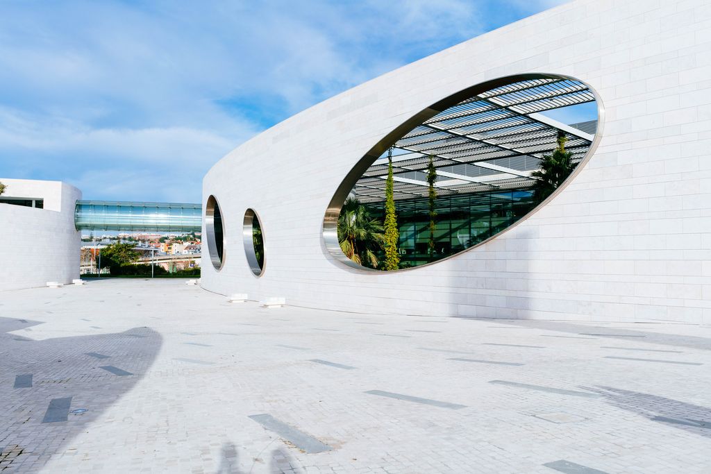 Modern geometric openning in a wall of Champalimaud Foundation (Flip 2019) (Flip 2019) Flip 2019