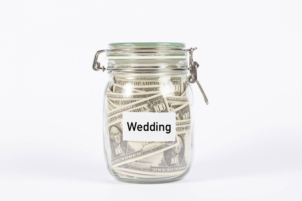 Money jar with Wedding label