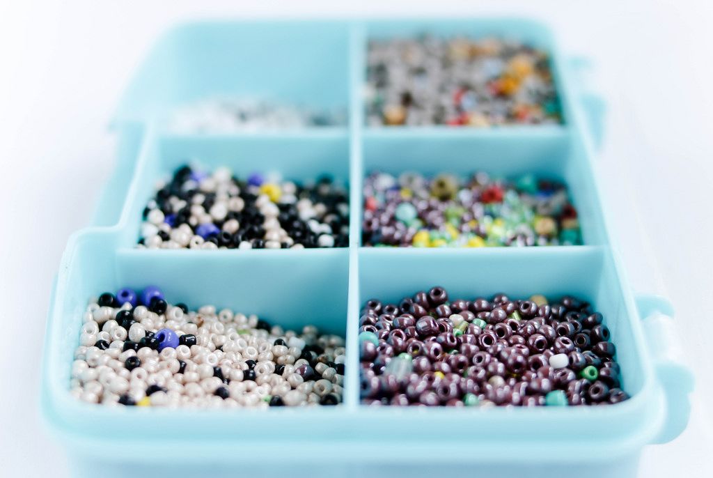 Multicolored assorted beads set in a box