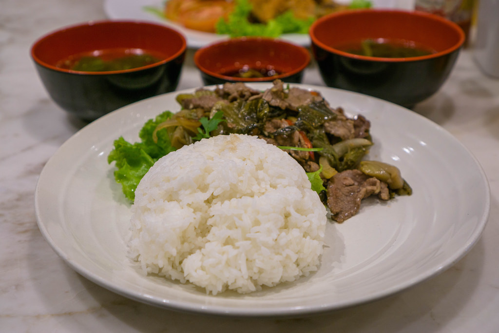 Mustard Pickled Beef with Rice and Soup in Ho Chi Minh City