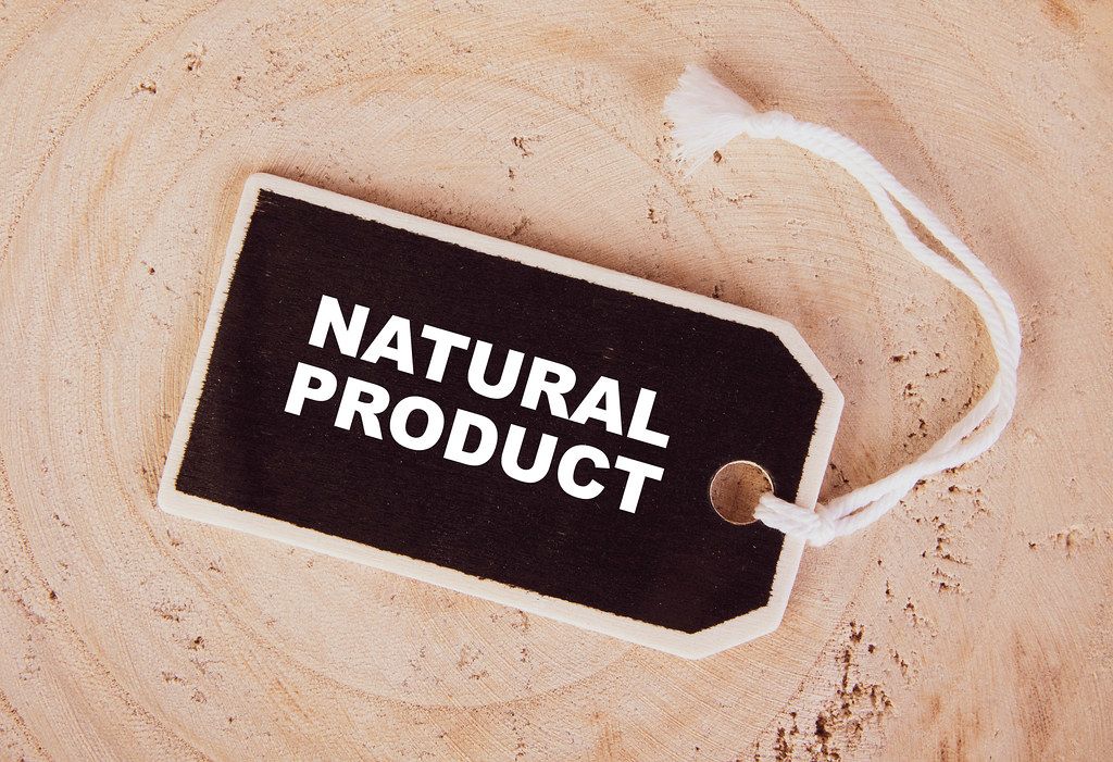 Natural product text on a price tag