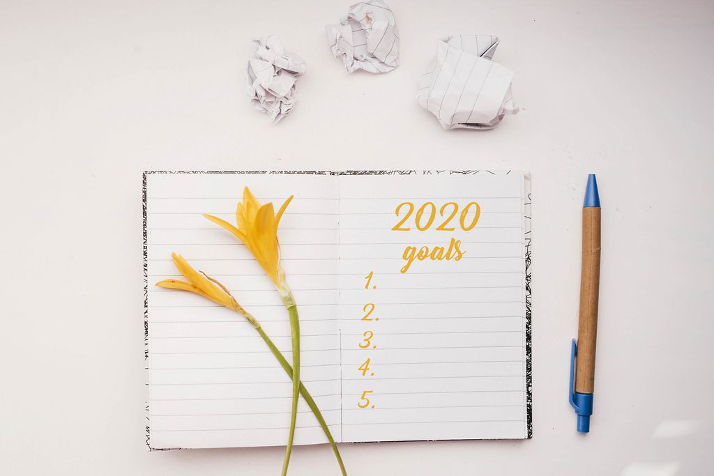 Open Notebook with 2020 Goals list written in yellow