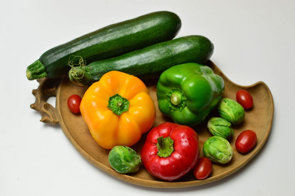 Peppers, brussels sprouts, zucchini and cherry tomatoes