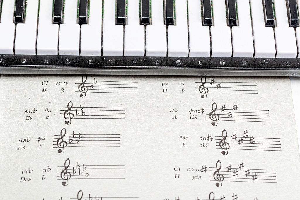 Piano keys and notebook for musical notes