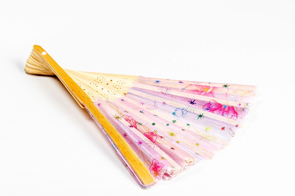 Pink fan toy on white background