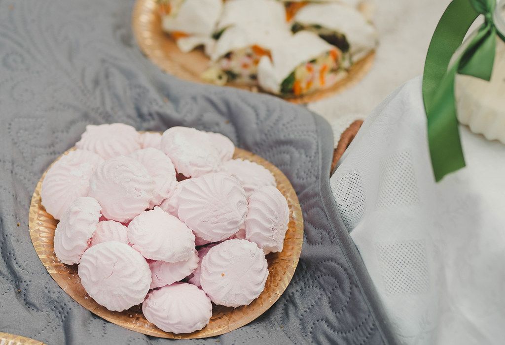 Plate  Of Pink Marshmallows On Picnic